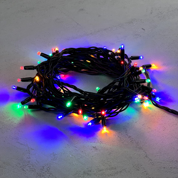 Гирлянда Нить 10 м., разноцветный, 220В, 75 LED, Провод Черный Каучук, IP65, LTC (LL75-1-2M)  