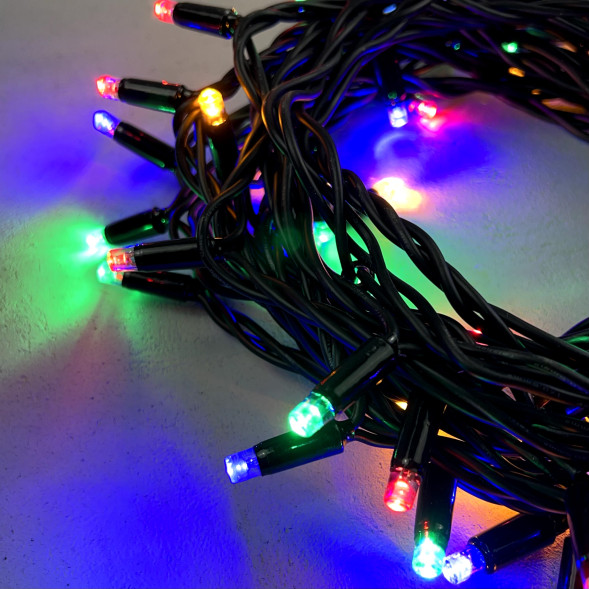 Гирлянда Нить 10 м., разноцветный, 220В, 75 LED, Провод Черный Каучук, IP65, LTC (LL75-1-2M)  