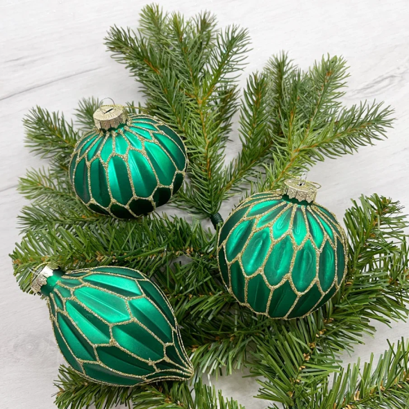 Набор стеклянных украшений Жаклин 80 мм., изумрудный, 9 шт., Christmas DeLuxe (13032) 