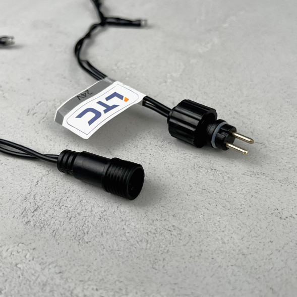 Светодиодная нить 100 экстра теплых белых LED ламп, 10 м., 24В, черный провод ПВХ, LTC (PST100-11-1EWW) 