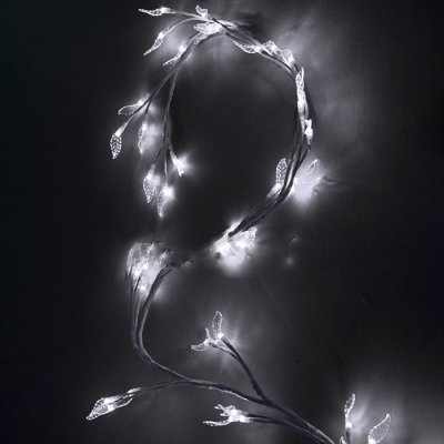 Светодиодная флористика Ветка с листьями 1.8 м., 220V, 48 холодных белых LED ламп, белый провод, Beauty Led (LC176L-B048A-28-W) 