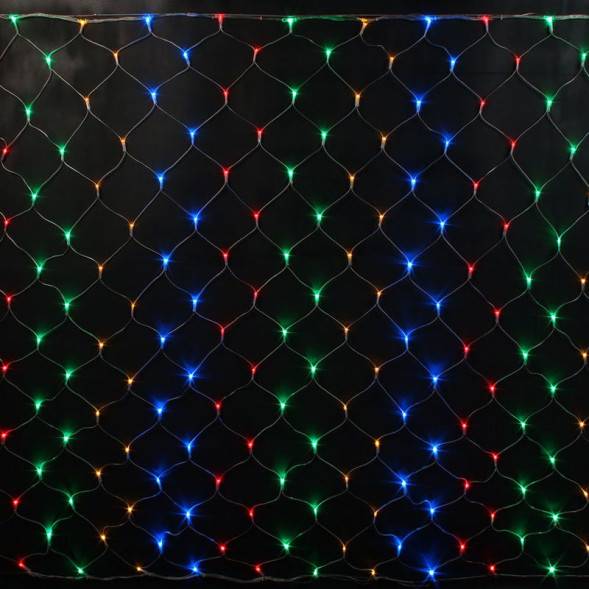 Светодиодная гирлянда сетка 2*1.5 м., 220V, 192 разноцветные LED лампы, прозрачный провод, Rich LED (RL-N2*1.5-T/M) 