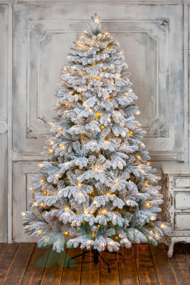 Искусственная елка Аляска заснеженная 210 см., 420 теплых белых LED ламп, литая+пвх, ЕлкиТорг (149210)
