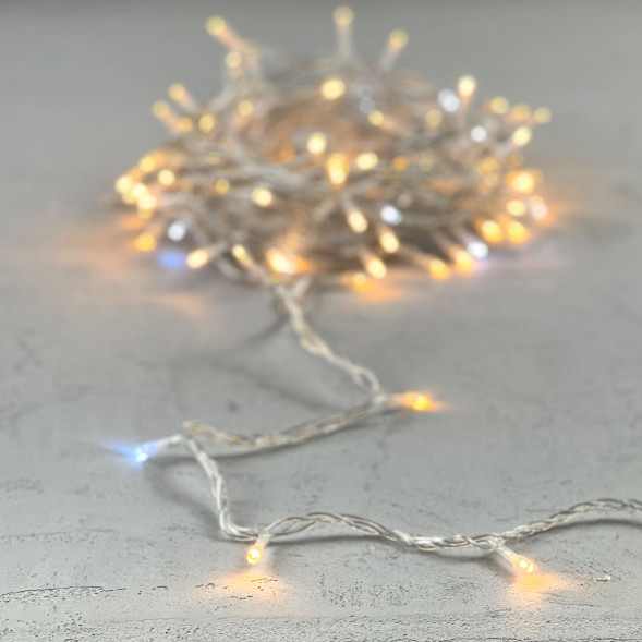 Светодиодная нить 100 экстра теплых белых LED ламп с мерцанием, 10 м., 24В., прозрачный провод ПВХ, LTC (PST100BLW-10-1EWW) 