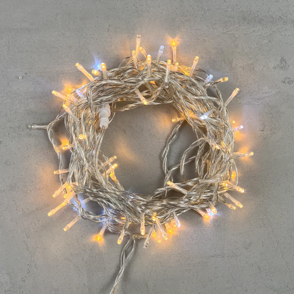 Светодиодная нить 100 экстра теплых белых LED ламп с мерцанием, 10 м., 24В., прозрачный провод ПВХ, LTC (PST100BLW-10-1EWW) 