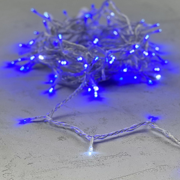 Светодиодная нить 100 синих LED ламп с мерцанием, 10 м., 24В, прозрачный провод ПВХ, LTC (PST100BLW-10-1B) 