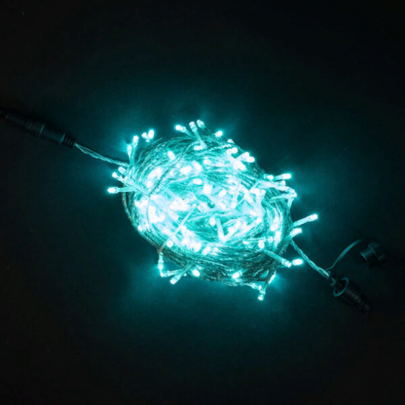 Светодиодная гирлянда с возможностью динамики 20 м., 200 аква LED ламп, 24V., прозрачный силиконовый провод, IP65, Beauty Led (EST200-3W10-1A) 
