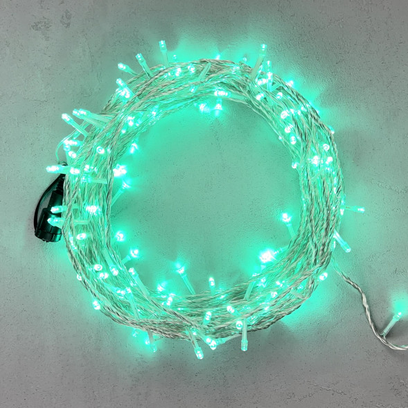 Светодиодная гирлянда с возможностью динамики 20 м., 200 аква LED ламп, 24V., прозрачный силиконовый провод, IP65, Beauty Led (EST200-3W10-1A) 