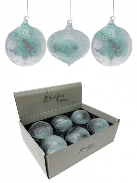 Набор винтажных стеклянных украшений Райское перо, белый, 100 мм., 6 шт., Christmas DeLuxe (13128) 