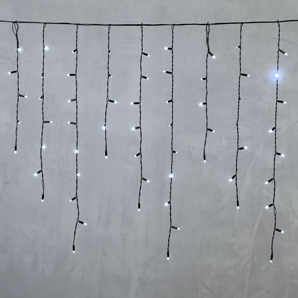 Светодиодная бахрома с колпачком 3,2*0,9 м., 180 холодных белых LED ламп, черный провод ПВХ, IP65, LTC (PIL180CAP-11-2W) 