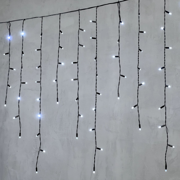 Светодиодная бахрома с колпачком 3,2*0,9 м., 180 холодных белых LED ламп, черный провод ПВХ, IP65, LTC (PIL180CAP-11-2W) 
