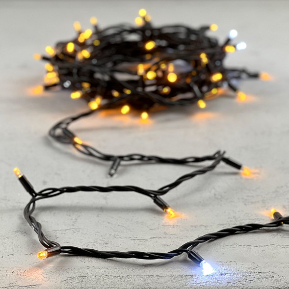 Гирлянда Нить 10 м., Желтая с Мерцанием Белого Диода 220В, 75 LED, Провод Черный Каучук, IP65, LTC (LL75BLW-1-2Y)  