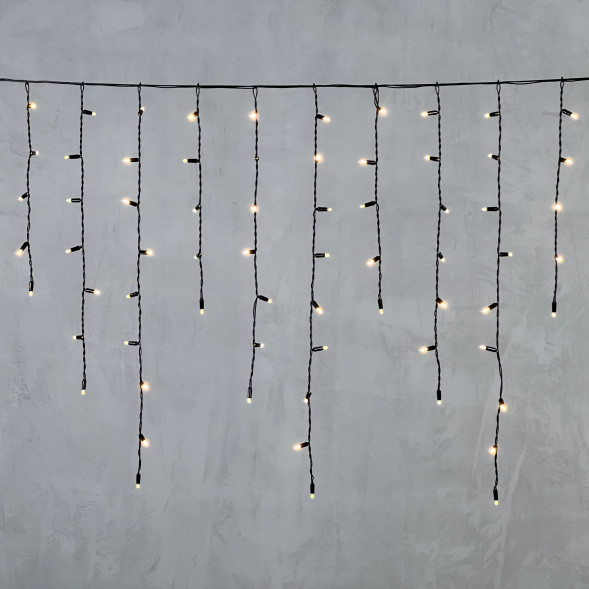 Светодиодная бахрома с колпачком 3,2*0,9 м., 180 теплых белых LED ламп, черный провод ПВХ, IP65, LTC (PIL180CAP-11-2WW) 