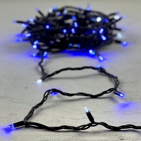 Гирлянда Нить 10 м., Синяя с Мерцанием Белого Диода 220В, 75 LED, Провод Черный Каучук, IP65, Beauty LED (LL75BLW-1-2B)  