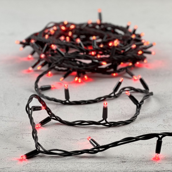 Светодиодная гирлянда Sealed 10 м., 220V., 100 красных LED ламп, черный каучук, Beauty Led (LL100-1-2R) 