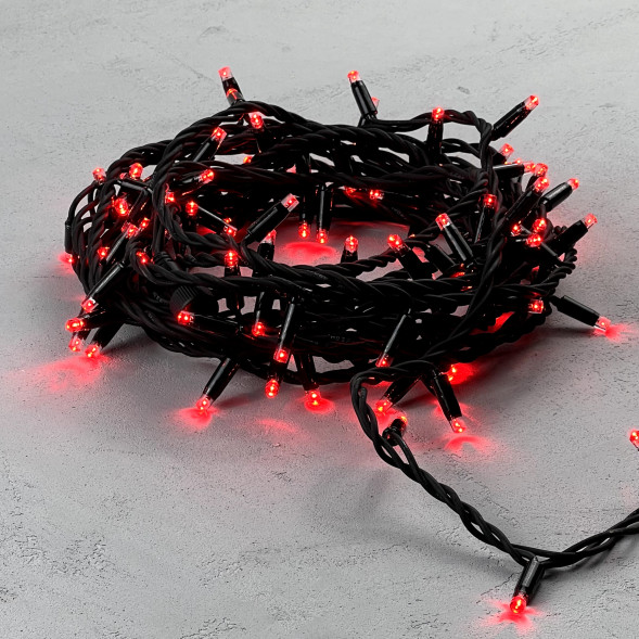 Светодиодная гирлянда Sealed 10 м., 220V., 100 красных LED ламп, черный каучук, Beauty Led (LL100-1-2R) 