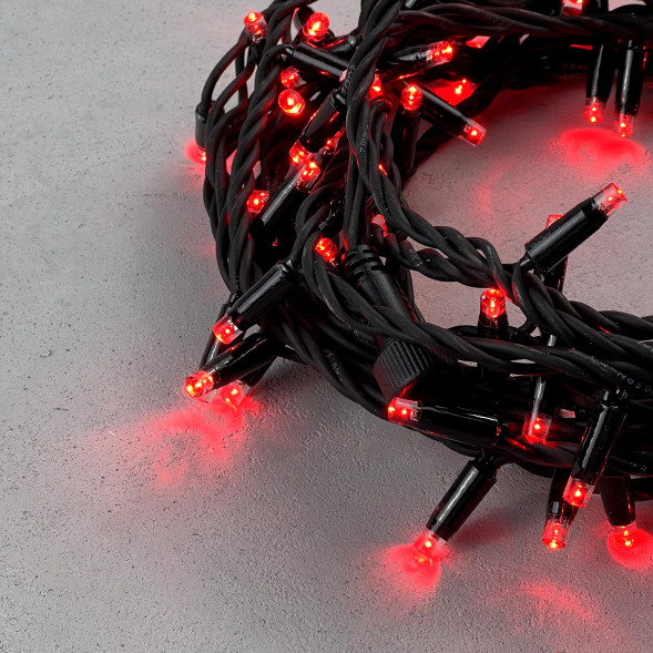 Светодиодная гирлянда Sealed 10 м., 220V., 100 красных LED ламп, черный каучук, Beauty Led (LL100-1-2R) 