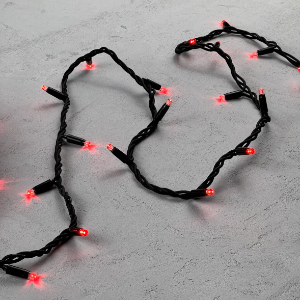 Светодиодная гирлянда Sealed 10 м., 220V., 100 красных LED ламп, черный каучук, Beauty Led (LL100-1-2R) 