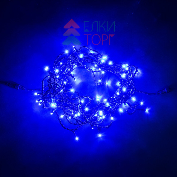 Светодиодная нить 100 синих LED ламп, 10 м., 24В., черный провод ПВХ, LTC (PST100-11-1B) 