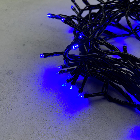 Светодиодная нить 100 синих LED ламп, 10 м., 24В., черный провод ПВХ, LTC (PST100-11-1B) 
