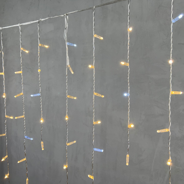 Светодиодная бахрома с колпачком 3,2*0,9 м., 180 теплых белых LED ламп, мерцание, прозрачный провод ПВХ, IP65, LTC (PIL180BLWCAP-10-2WW) 