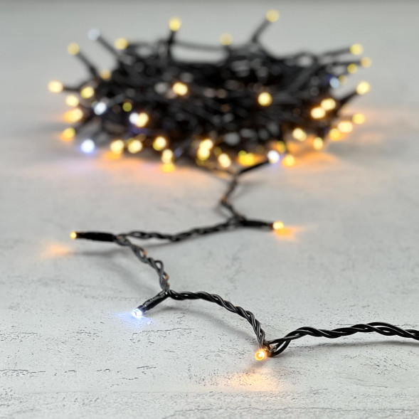 Светодиодная нить 100 экстра теплых белых LED ламп с мерцанием, 10 м., 24В., черный провод ПВХ, LTC (PST100BLW-11-1EWW) 