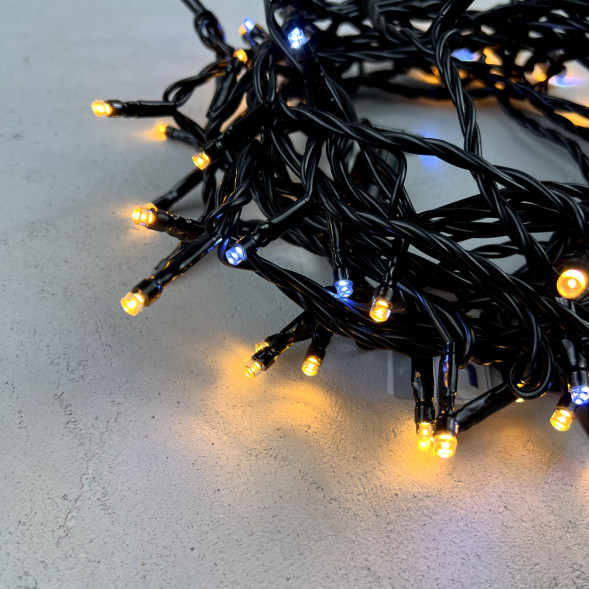 Светодиодная нить 100 экстра теплых белых LED ламп с мерцанием, 10 м., 24В., черный провод ПВХ, LTC (PST100BLW-11-1EWW) 
