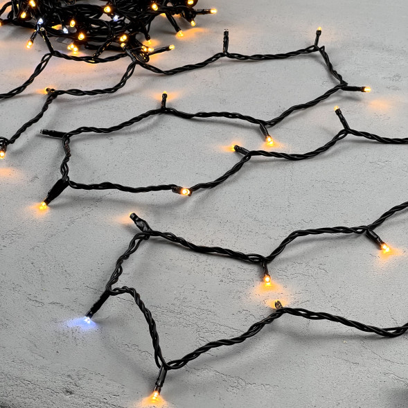 Светодиодная нить 100 экстра теплых белых LED ламп с мерцанием, 10 м., 24В., черный провод ПВХ, LTC (PST100BLW-11-1EWW) 