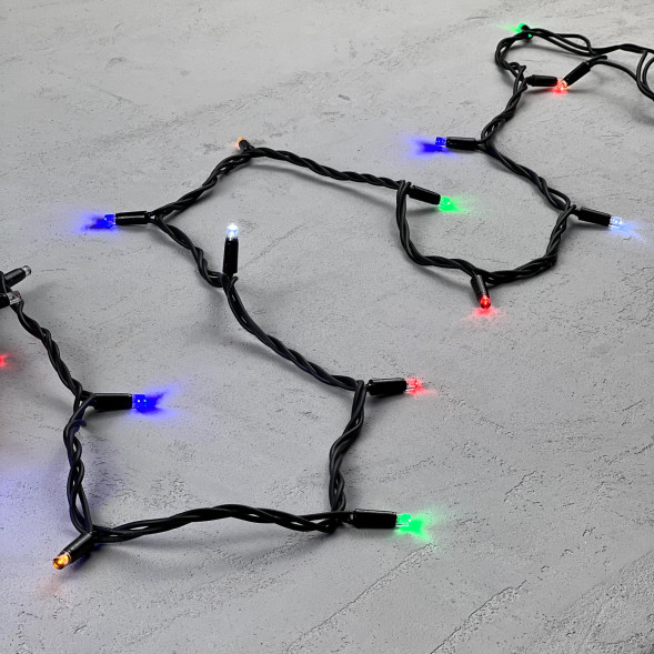 Гирлянда Нить 10 м., Разноцветная с Мерцанием Белого Диода 220В, 75 LED, Провод Черный Каучук, IP65, LTC (LL75BLW-1-2M)  