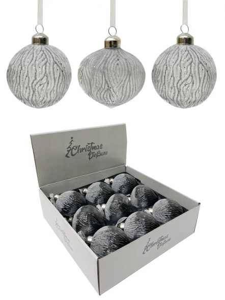 Набор винтажных стеклянных украшений Зимний сон 80 мм., серо-белый, 9 шт., Christmas DeLuxe (13119) 