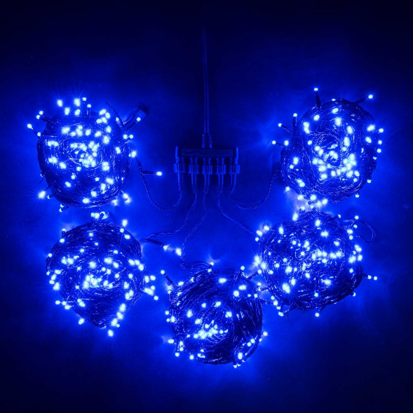 Комплект гирлянды на деревья 100 м., 5 лучей по 20 м, 24V, 1000 синих LED ламп, черный ПВХ, LTC (KDD1000-11-1B) 