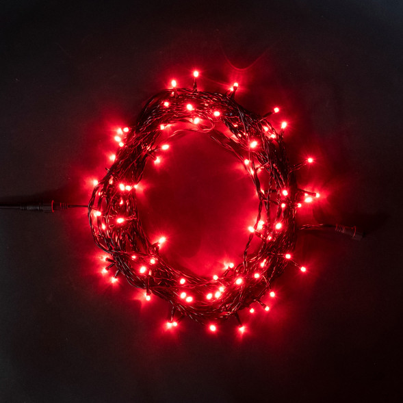 Светодиодная нить 100 красных LED ламп, 10 м., 24В., черный провод ПВХ, LTC (PST100-11-1R) 