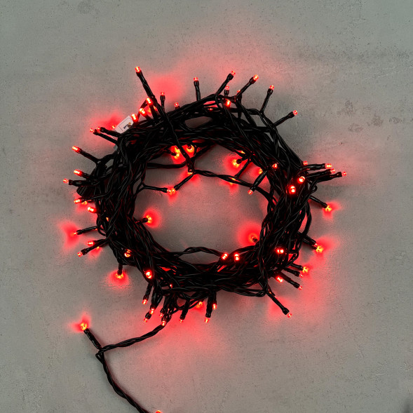 Светодиодная нить 100 красных LED ламп, 10 м., 24В., черный провод ПВХ, LTC (PST100-11-1R) 