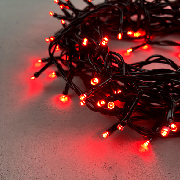 Светодиодная нить 100 красных LED ламп, 10 м., 24В., черный провод ПВХ, LTC (PST100-11-1R) 