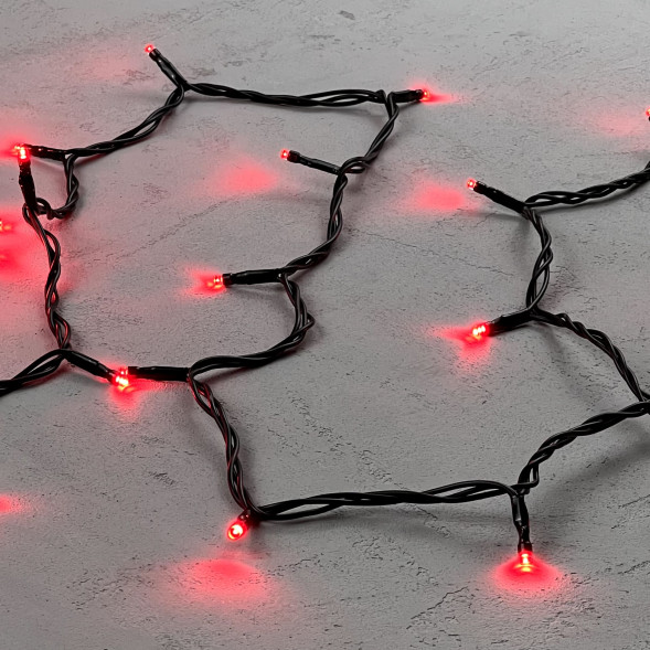 Светодиодная нить 100 красных LED ламп, 10 м., 24В., черный провод ПВХ, LTC (PST100-11-1R) 