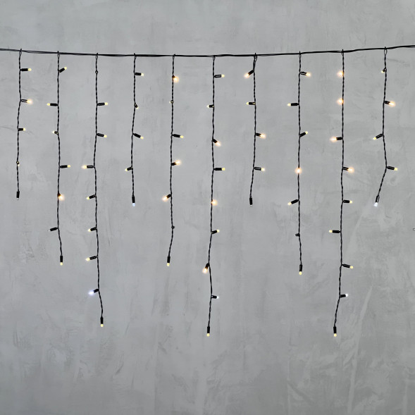 Светодиодная бахрома с колпачком 3,2*0,9 м., 180 теплых белых LED ламп, мерцание, черный провод ПВХ, IP65, LTC (PIL180BLWCAP-11-2WW) 