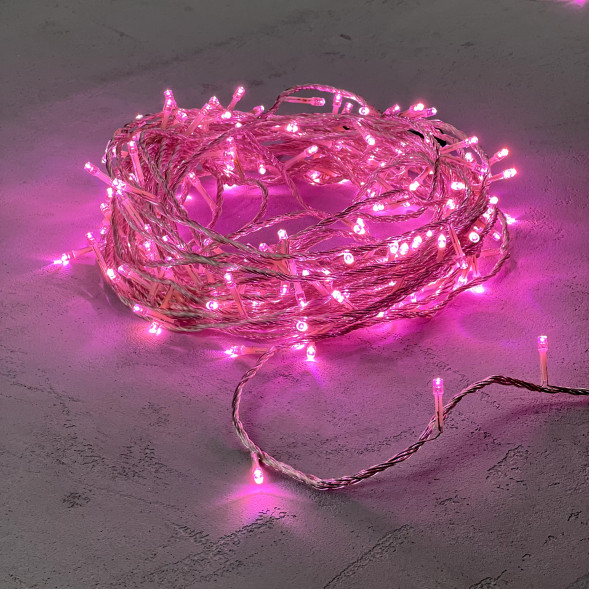 Светодиодная гирлянда с возможностью динамики 20 м., 200 светло-розовых LED ламп, 24V., прозрачный силиконовый провод, IP65, Beauty Led (EST200-3W10-1BP) 