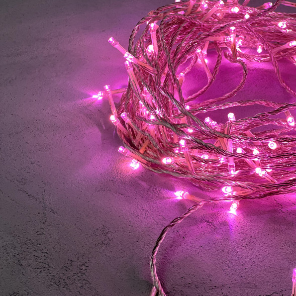 Светодиодная гирлянда с возможностью динамики 20 м., 200 светло-розовых LED ламп, 24V., прозрачный силиконовый провод, IP65, Beauty Led (EST200-3W10-1BP) 
