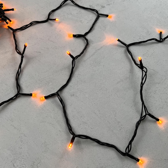 Светодиодная нить 100 желтых LED ламп, 10 м., 24В., черный провод ПВХ, LTC (PST100-11-1Y) 