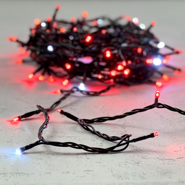 Светодиодная нить 100 красных LED ламп с мерцанием, 10 м., 24В., черный провод ПВХ, LTC (PST100BLW-11-1R) 