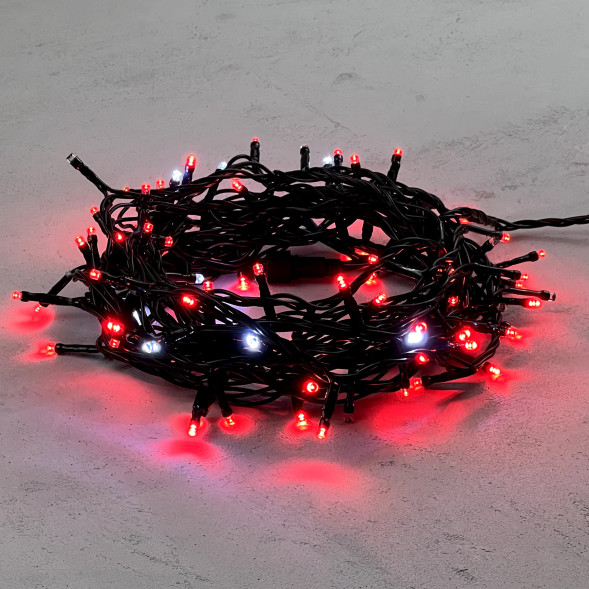 Светодиодная нить 100 красных LED ламп с мерцанием, 10 м., 24В., черный провод ПВХ, LTC (PST100BLW-11-1R) 