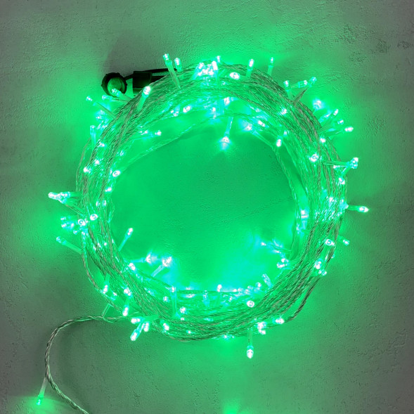 Светодиодная гирлянда с возможностью динамики 20 м., 200 зеленых LED ламп, 24V., прозрачный силиконовый провод, IP65, Beauty Led (EST200-3W10-1G) 