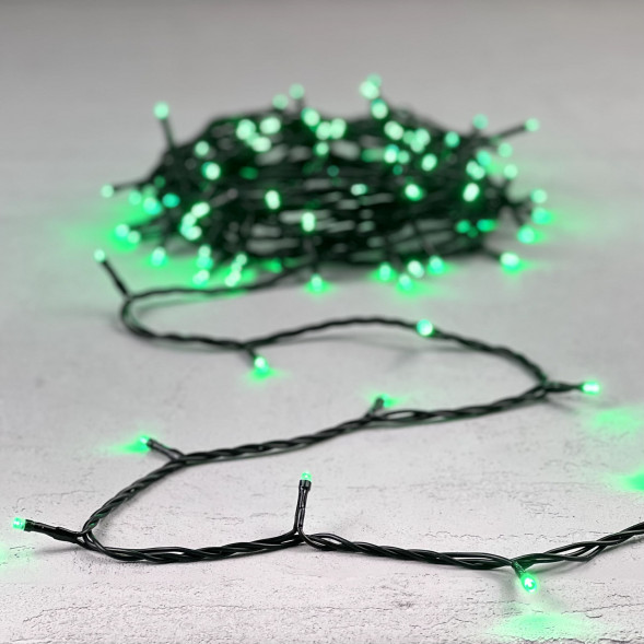 Светодиодная нить 100 зеленых LED ламп, 10 м., 24В, черный провод, LTC (PST100-11-1G) 