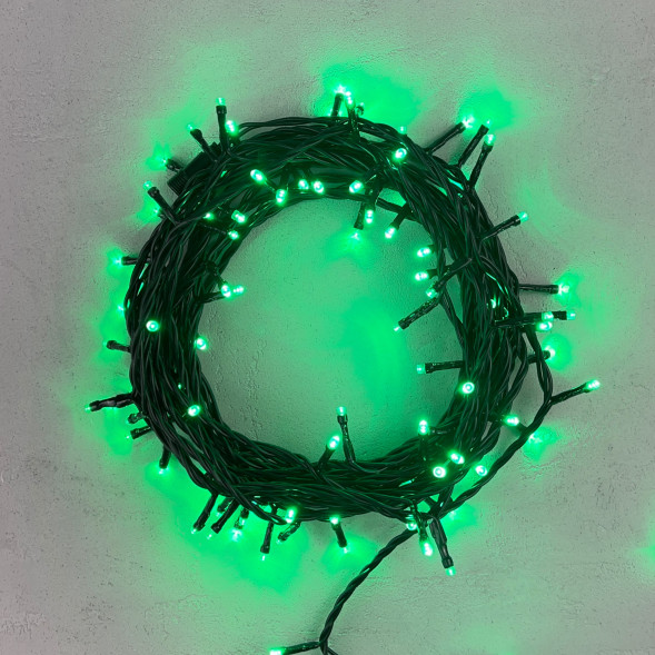 Светодиодная нить 100 зеленых LED ламп, 10 м., 24В, черный провод, LTC (PST100-11-1G) 