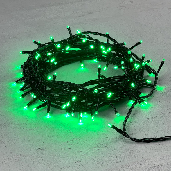 Светодиодная нить 100 зеленых LED ламп, 10 м., 24В, черный провод, LTC (PST100-11-1G) 