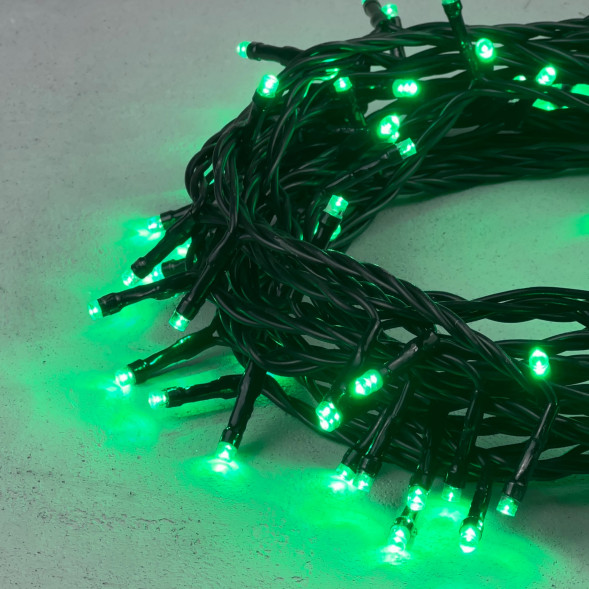 Светодиодная нить 100 зеленых LED ламп, 10 м., 24В, черный провод, LTC (PST100-11-1G) 