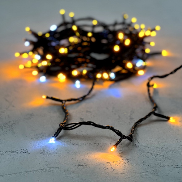 Светодиодная нить 100 желтых LED ламп с мерцанием, 10 м., 24В., черный провод ПВХ, LTC (PST100BLW-11-1Y) 