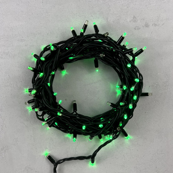 Светодиодная гирлянда Sealed мерцающая 10 м., 220V., 100 зеленых LED ламп, черный каучук, Beauty Led (LL100BL-1-2G) 