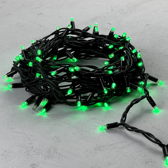 Светодиодная гирлянда Sealed мерцающая 10 м., 220V., 100 зеленых LED ламп, черный каучук, Beauty Led (LL100BL-1-2G) 