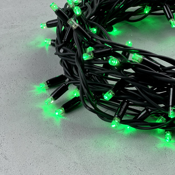 Светодиодная гирлянда Sealed мерцающая 10 м., 220V., 100 зеленых LED ламп, черный каучук, Beauty Led (LL100BL-1-2G) 